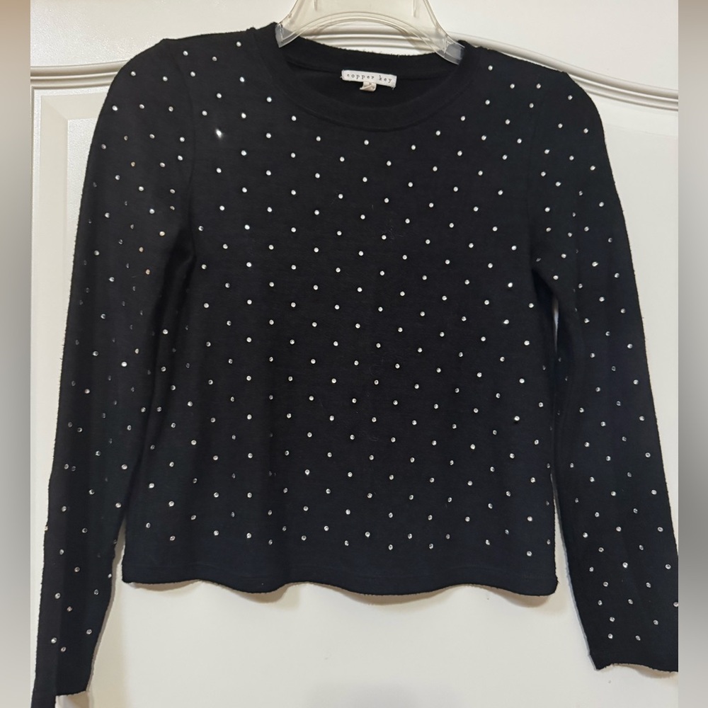 Copper Key Black Long Sleeve Top with Silver Accents